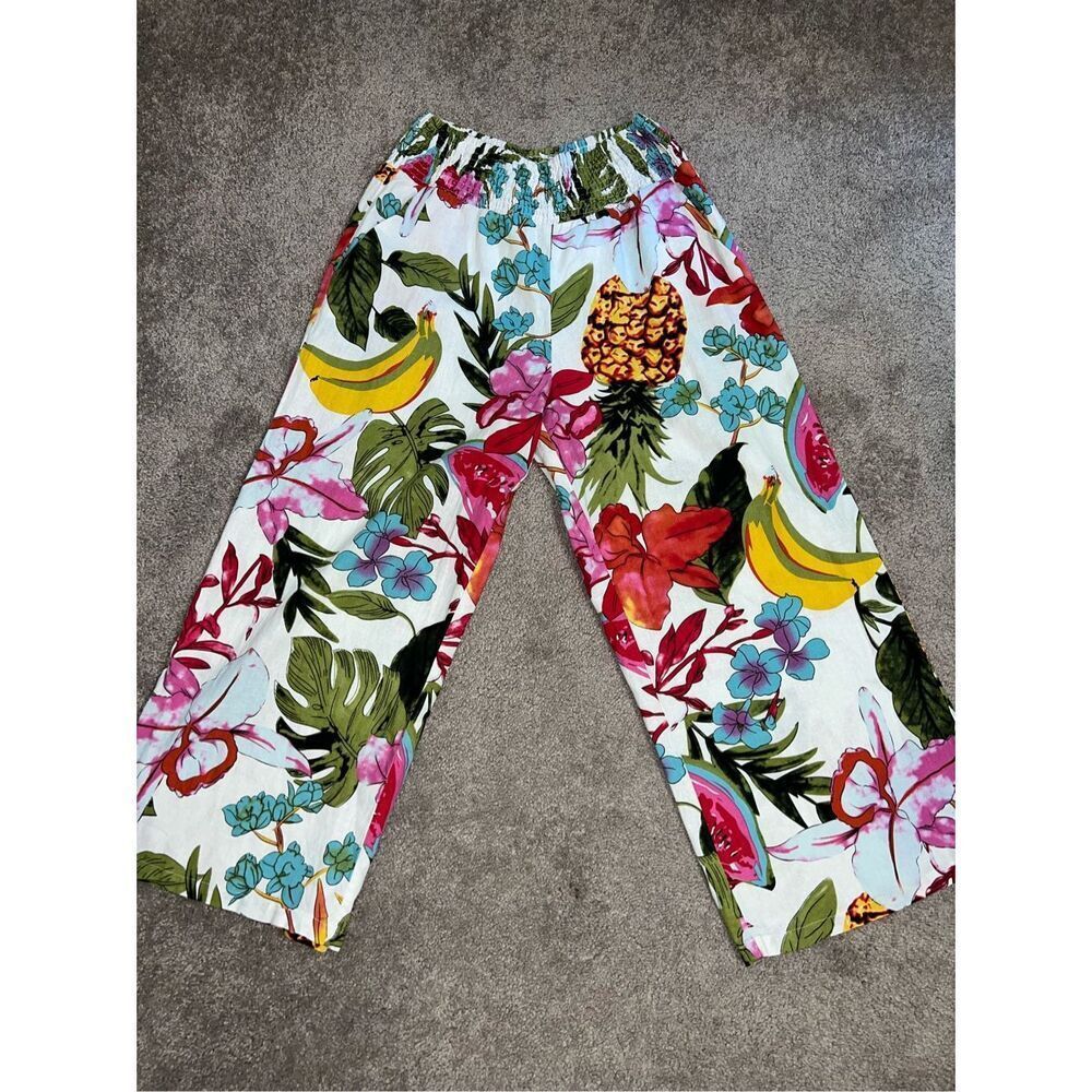 Tahari White Wide-Leg Tropical Print Pants